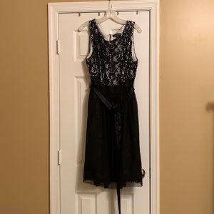 Semi formal dress with lace overlay on bodice